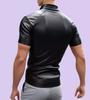 Genuine Lambskin Leather Men T-shirt Zipper Summer Handmade Stylish Casual Wear