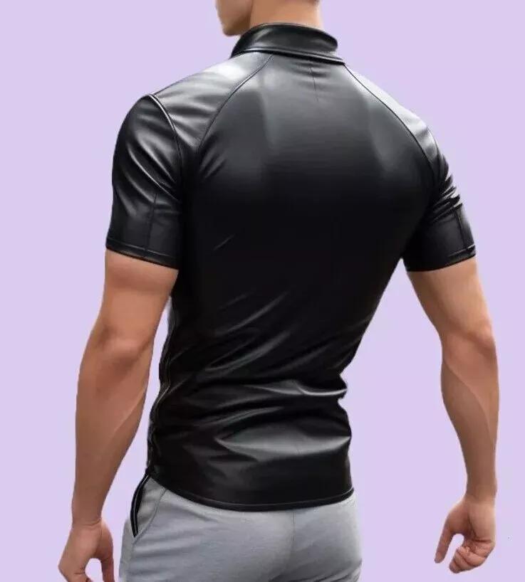Genuine Lambskin Leather Men T-shirt Zipper Summer Handmade Stylish Casual Wear