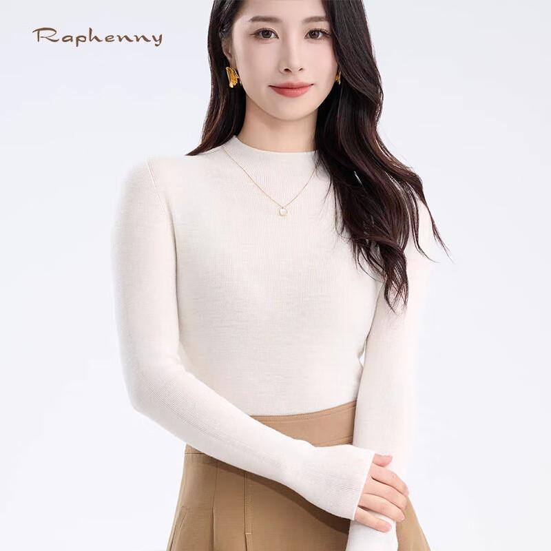 

Raphenny Women s Fine Wool Semi-High Collar Slim-Fit Long Sleeve Sweater M