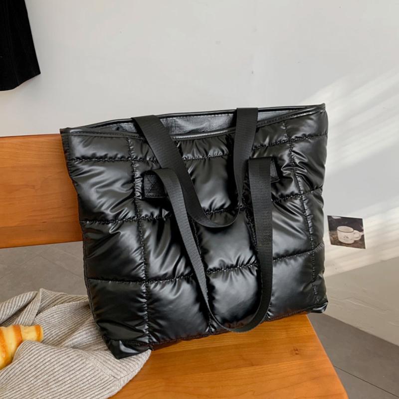 

Fashion Large Tote Padded Handbags Autumn Quilted Women Shoulder Bags Luxury PU Down Cotton Thread Crossbody Bag Winter Bag