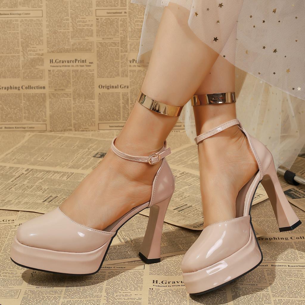 Women's Shoes New Fashion Bag Head Shallow Mouth Waterproof Table Buckle Temperament Simple Versatile High Heels