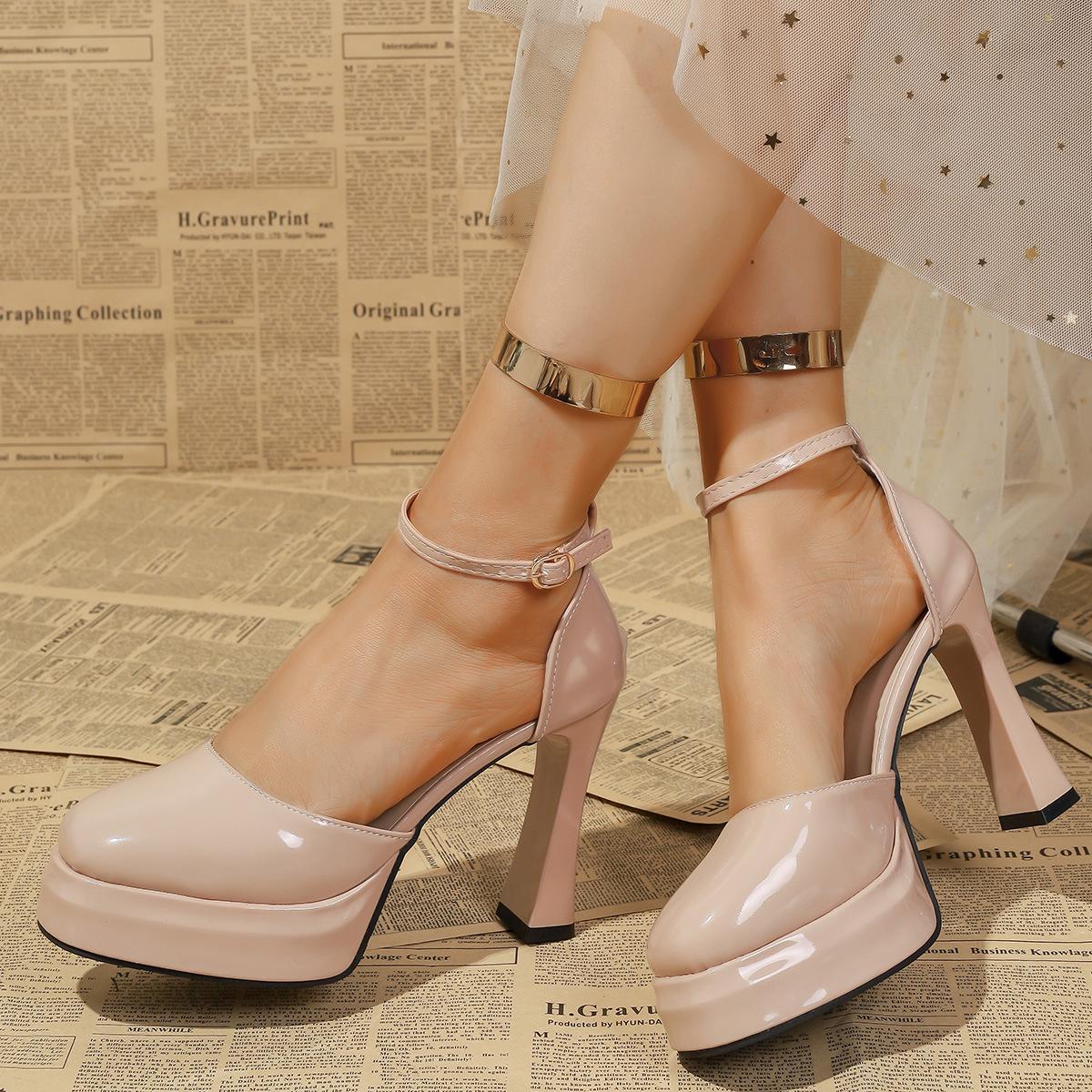 

Женская обувь новая мода сумка голова мелкий вырез водонепроницаемая табличная пряжка темперамент простая универсальная высокие каблуки 42 абрикосовый