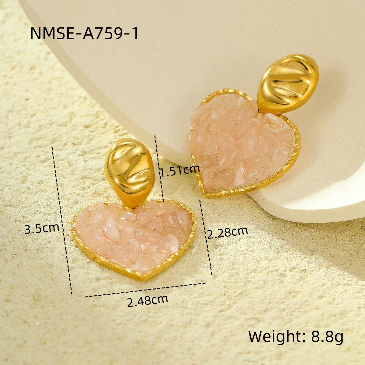 GEMCHIC Women s Natural Stone Heart Pendant Earrings Stainless Steel 18K Gold Plated Ins Style Fashion Jewelry