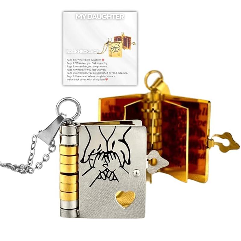 

Открывающееся ожерелье-книга для дочери из нержавеющей стали со страницами с гравировкой, ожерелье с мини-подвеской в виде книги золотого цвета