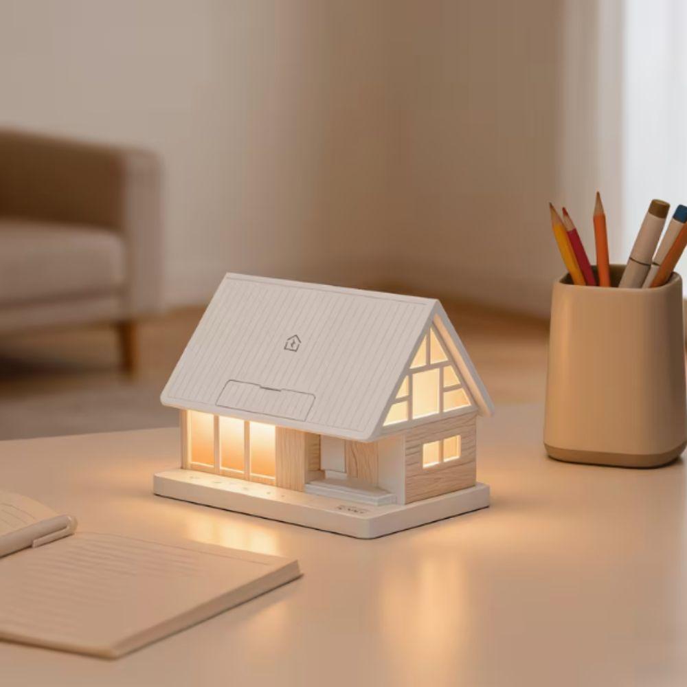 House Shape Night Light Wireless Charging Dimmable Control White Noise Machine 3-Level Timer 5-in-1 Table Lamp Home Decoration