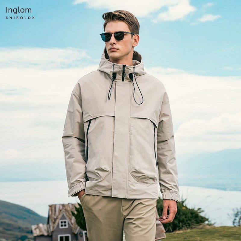 

Yingjuelun 2025 Autumn/Winter New Casual Hooded Jacket Men s Outdoor Windproof Workwear Jacket Men s Trendy Coat Beige 2XL