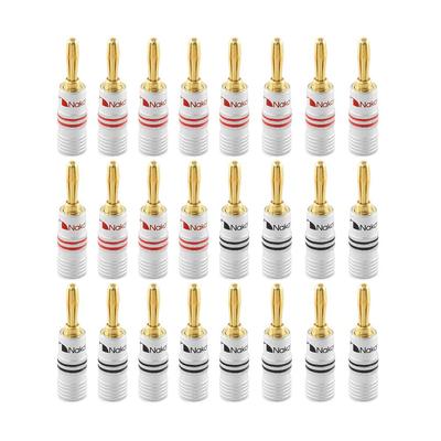 Conectores banana Nakamichi, banhados a ouro 24K, para cabos de alto-falante, com revestimento em alumínio, para cabos de 12AWG a 18AWG, bitola de 4mm. (24 peças (12 pares), Conectores banana)