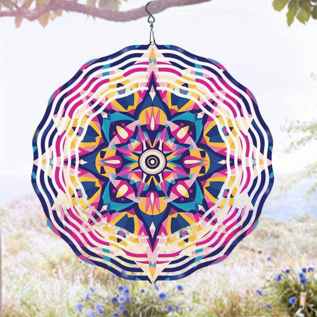 3D Metal Wind Spinner - Vibrant Mandala Art Garden Decor | Outdoor Wind Chime for Patio, Yard | No Electricity Kinetic