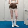 UNIFREE Retro Plaid Lace High-Waist Skort