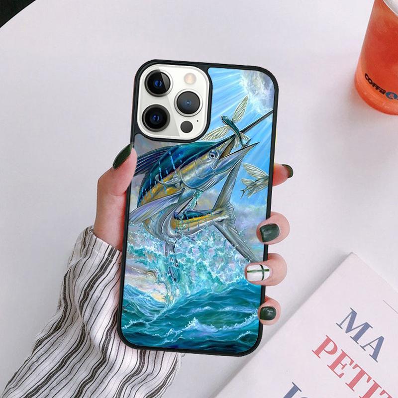 Blue Marlin Painting Phone Case For iPhone 17 Air 14 13 12 16Pro Max 15 Plus Max Cover Shell coque