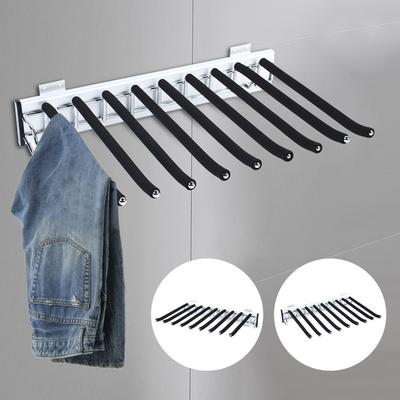 Wall Mounted Extendable Trousers Hanger 9 Scarf  Holder Hanger Rail Black Household Pull Out Wardrobe Trouser Rack