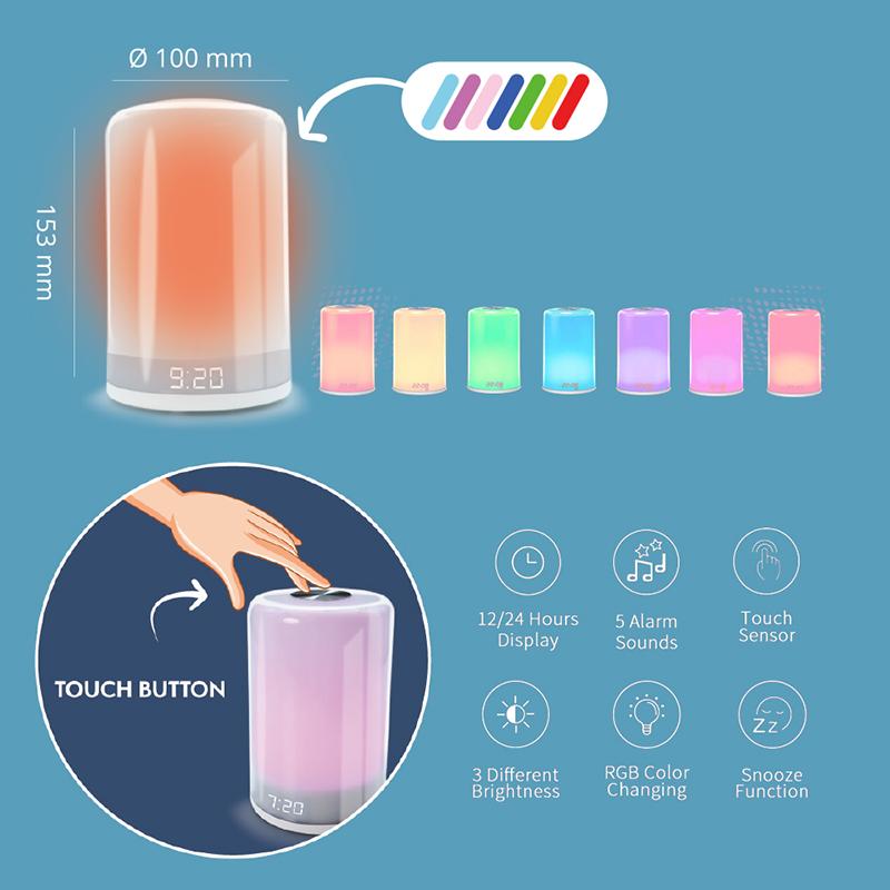 Sunrise Alarm Clock with Wake Up Light Natural Sounds Night Light Touch Control for Bedroom Kids Adults Christmas Gift Sleep Aid