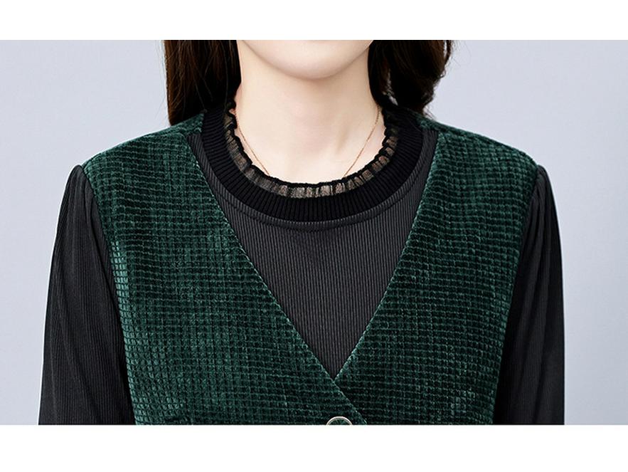 2026 Fall/Winter Elegant Versatile Long-Sleeve Faux Two-Piece Slimming Mid-Length Skirt