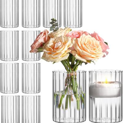 2 PCS Vases à Fleurs Cylindriques en Verre Clair Côtelé pour Centres de Table Décoration de Mariage Bougeoir Ouragan pour Fête Décoration de Maison