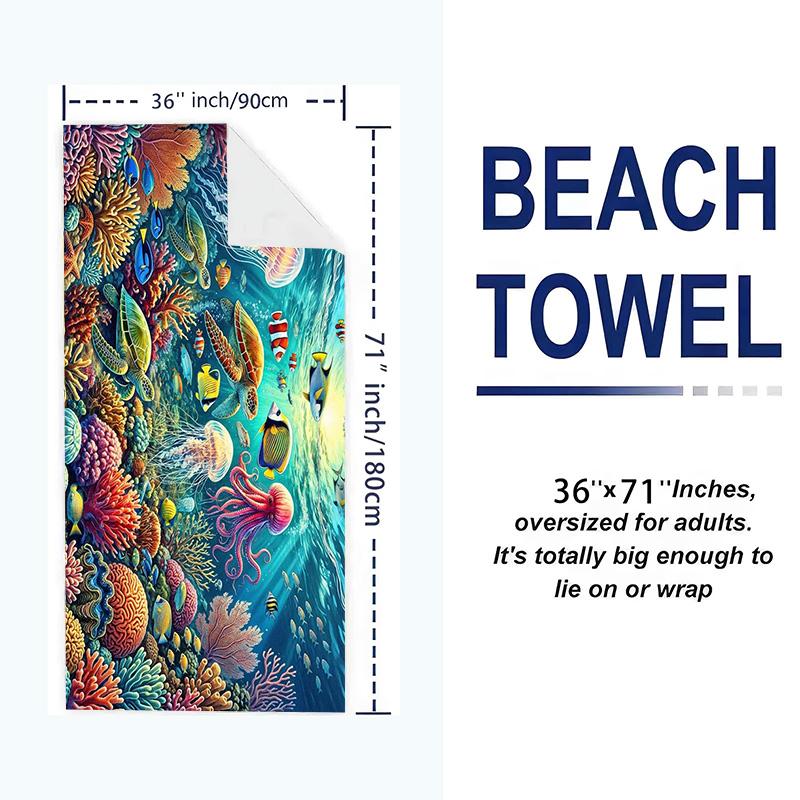 Underwater Artbig Fish Art Print Beach Towel, Large Soft Quick Dry Towel for Beach Camping Swimming