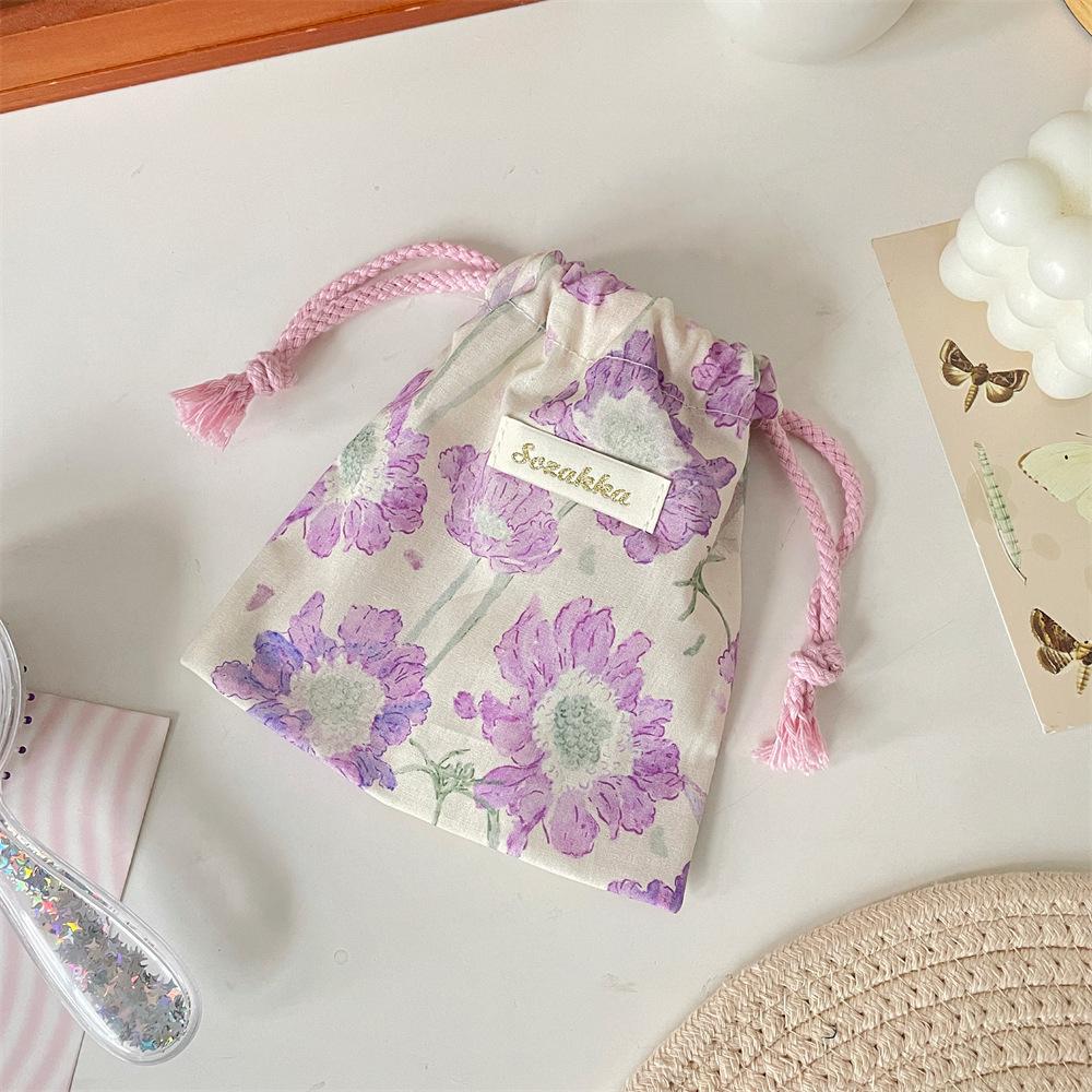 

Cute Floral Small Thing Cosmetic Lipstick Portable Storage Bag Purse Key Earphone Jewelry Tote String Rope Pouch Drawstring Bags