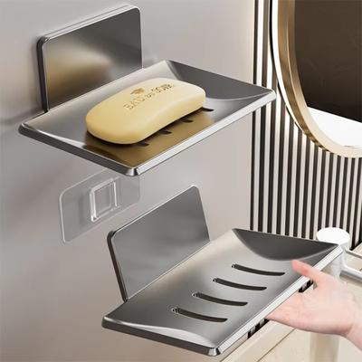 Bathroom Space Aluminum No Punch-out Soap Dish Soap Shelf Washroom Wall-mounted Soap Box Drain Soap Net Organizer