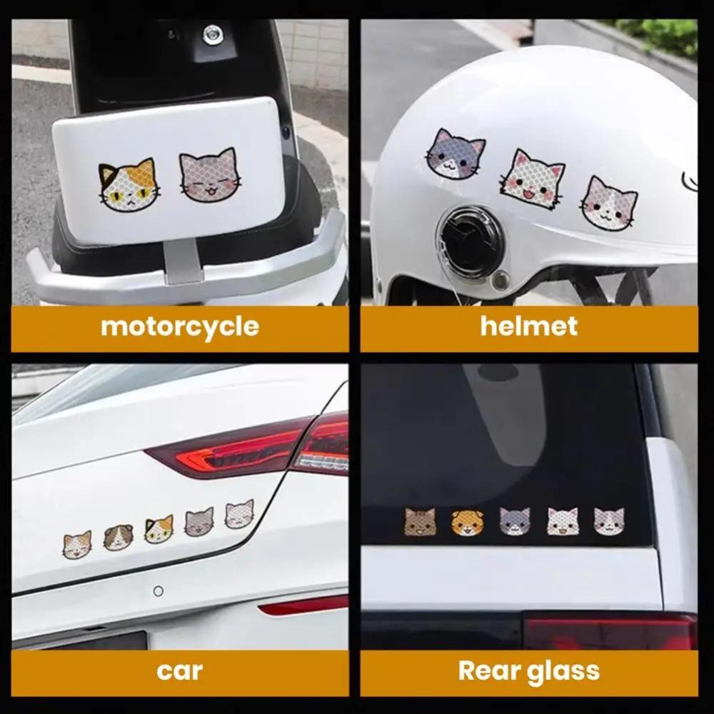 Self-Adhesive Motorcycle Helmet Stickers Cat Car Warning Reflective Stickers  Bicycle Stickers