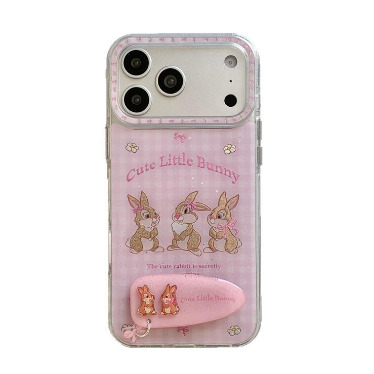 Pink Plaid Rabbit Stand iPhone Case for 17/16 Pro Max/15/14 - Girly Design
