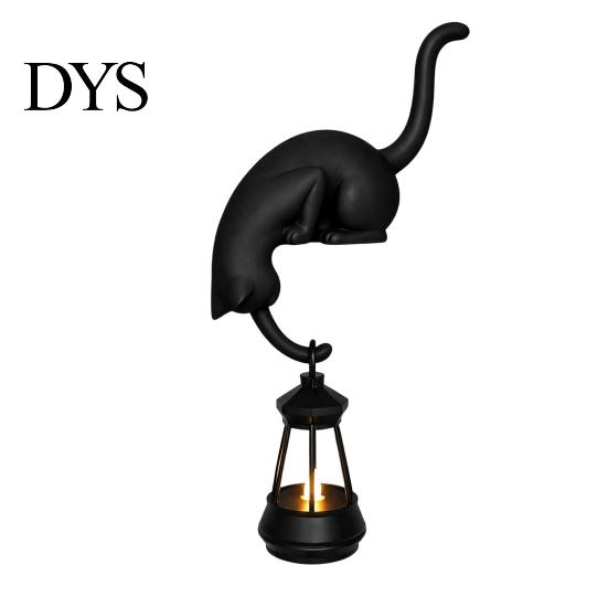 Figurina Animale Stile Vintage Gatto Appeso Stampato 3D con Lanterna Decorazione Scaffale, Carino Gatto Che Sbircia Tavolo Affascinanti Ornamenti Interni Statua Angolare, Gancio