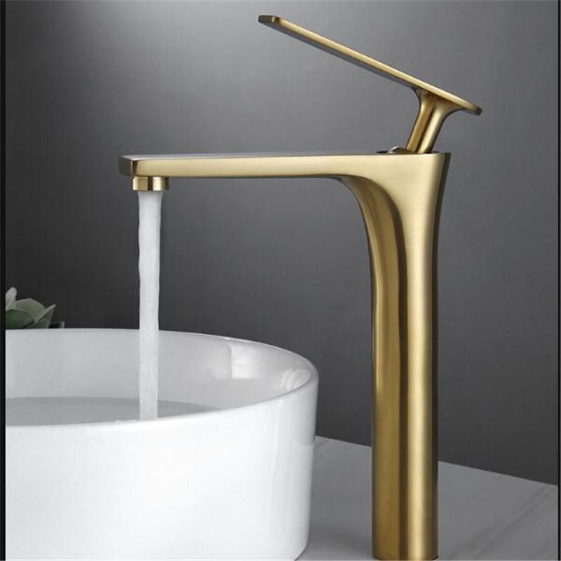 Tuqiu Bathroom Faucet Brushed Gold Brass Bathroom Basin Faucet Cold And Hot Water Mixer Sink Tap Deck Mounted Black/ChromeTap