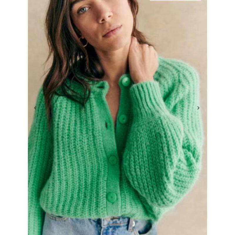 2025 Herbst/Winter Neue Damenmode Street Casual Einfarbig Gestrickte Strickjacke Rundhals Langarm Pullover