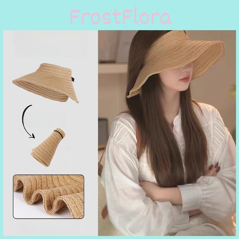 Summer Wide Brim Woven Hat For Women With Breathable Sunshade Beach Sun Hat