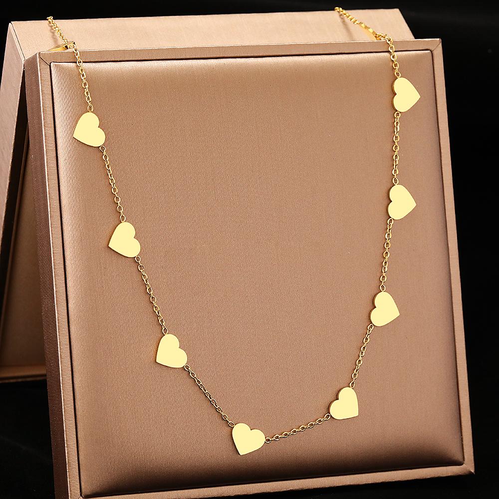 Stainless Steel Necklaces Romantic Hearts Choker Chain Temperament Elegant Kpop Exquisite Fashion Necklace For Women Zircon