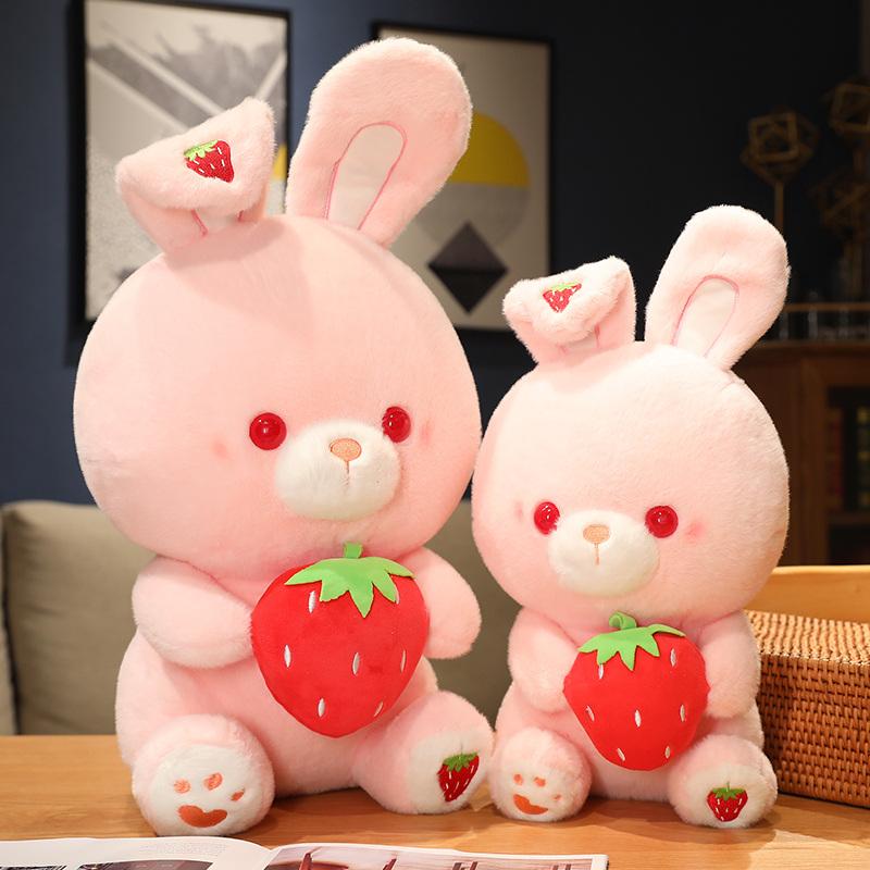 27/40CM Cartoon Simulation Anime Strawberry Holding Rabbit Doll Kids High Quality Rabbit Animal Toy Handmade Doll Birthday Gifts