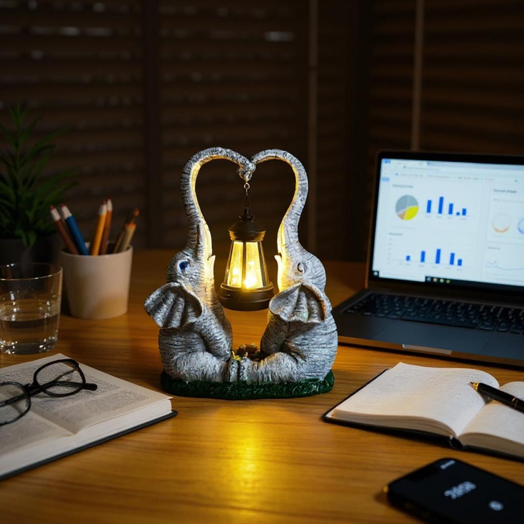 Solar Elefant Hängelampe Mandarin Liebe Zwillings-Elefanten Wasserdicht Solar Außen Statue Ornamente