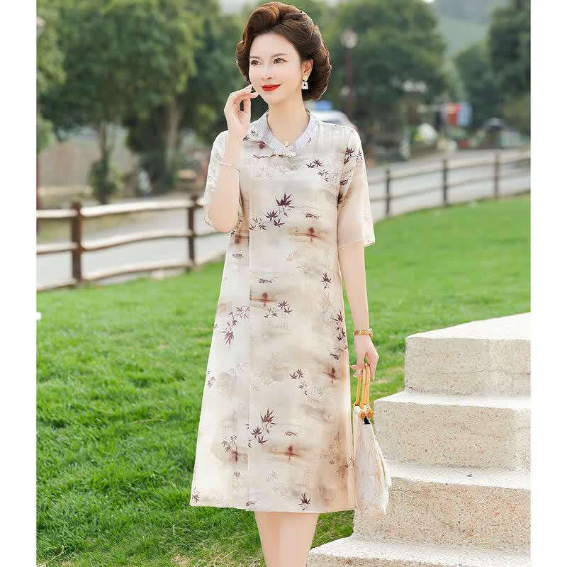 SNOWFLYING New Chinese Style Printed Mid-length Dress