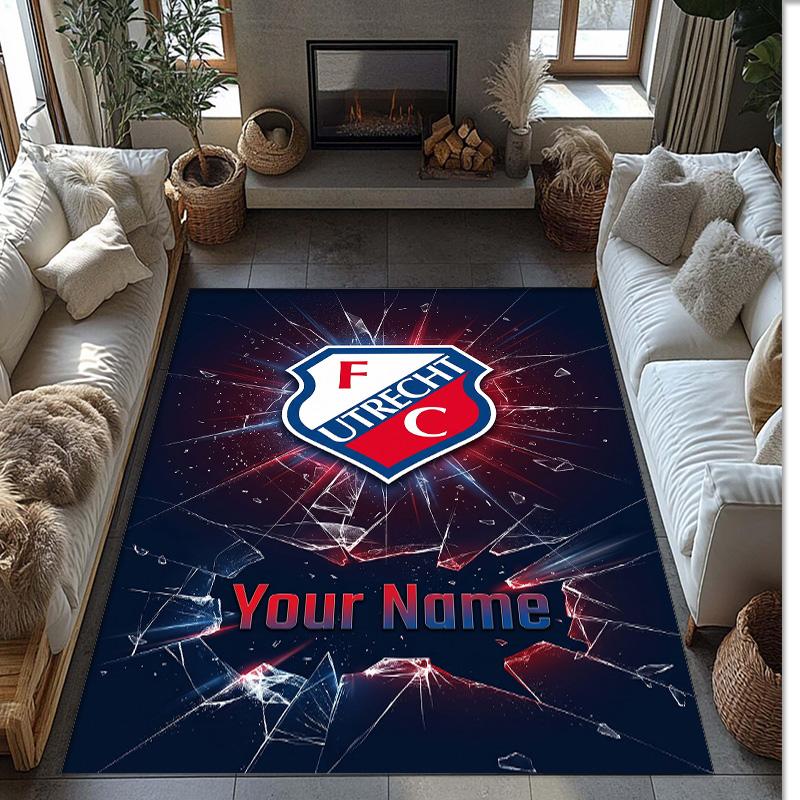 FC Utrecht Printed Crystal Velvet Rug Non‑Slip Crystal Velvet Carpet For Sofa Bedroom Indoor Home Decoration