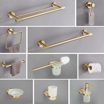 Gebürstetes Gold Hardware Set Badezimmer Handtuchhalter Rack Robe Haken Toilettenpapierrollenhalter Messing Rändelung Badezimmer Zubehör Sets