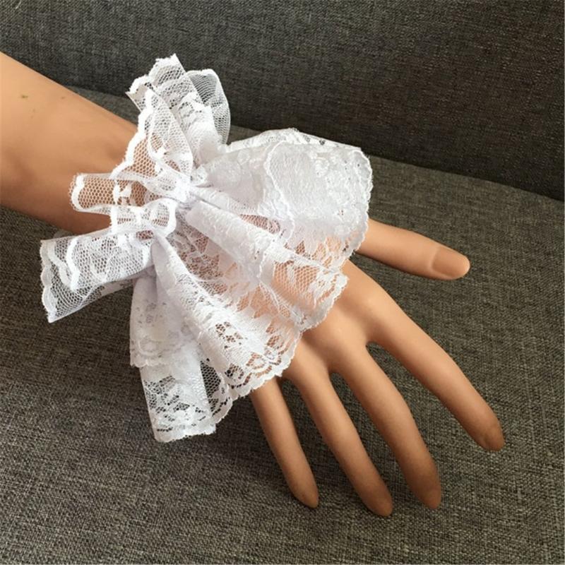 Breathable Lace Wrist Sleeves Stretchy Fit Sun Protection Comfortable For Outdoor Exercise Daily Use White Black
