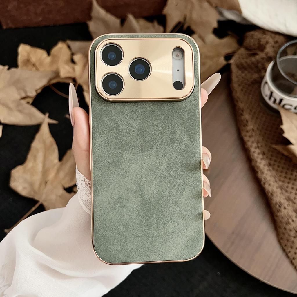 iPhone 17 Pro Max Electroplated Metal Lens Case with PU Leather