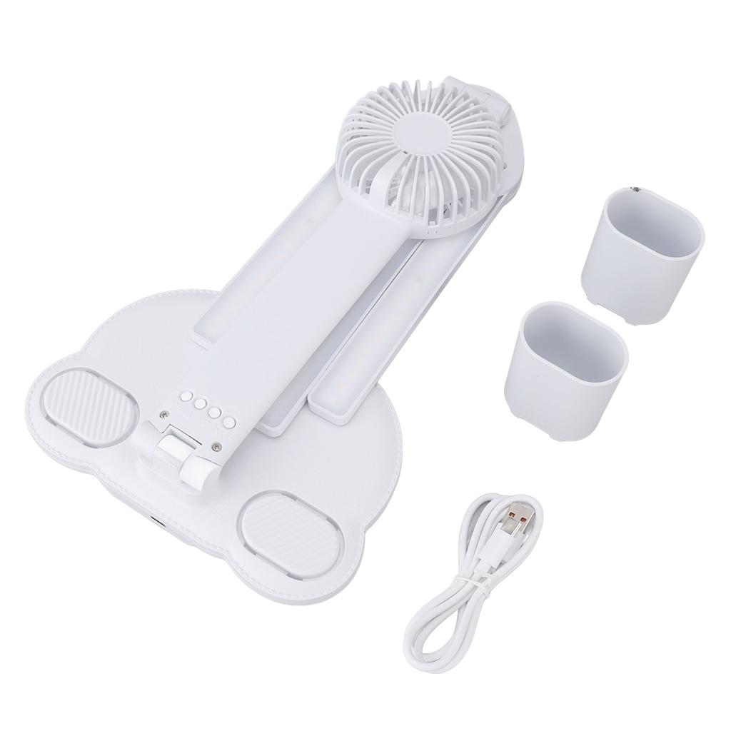 LED Desk Lamps with Fans Pen Holder Four Headed Touch Control Stepless Dimming Foldable Table Lamp F