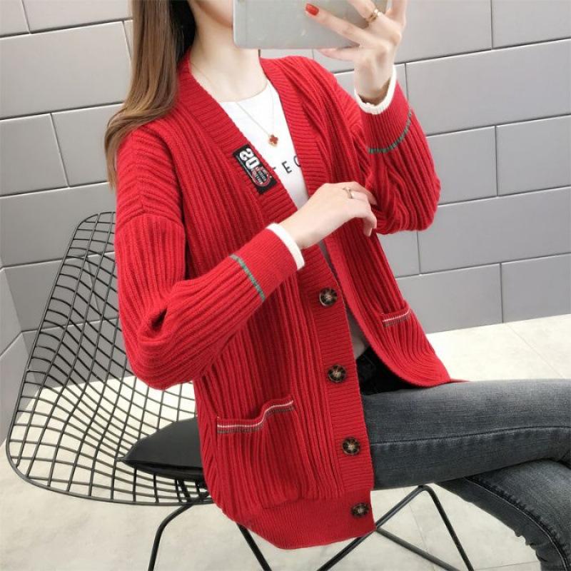 

Куртка-свитер для женской весны и осени, новый свободный топ, ленивый стиль, вязаный кардиган one size
