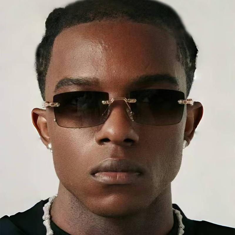 Vintage Rimless Square Sunglasses Women For Men Luxury Brand Designer Sun Glasses Punk Metal Rivet Grain Leg Eyewear Uv400