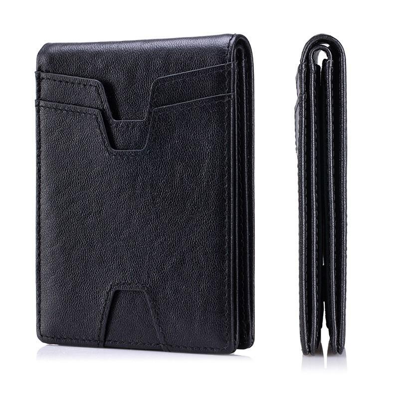 First Layer Cowhide RFID Anti-theft Brush Two Fold Wallet Men's Short Version Genuine Leather Retro Beauty Money Clip