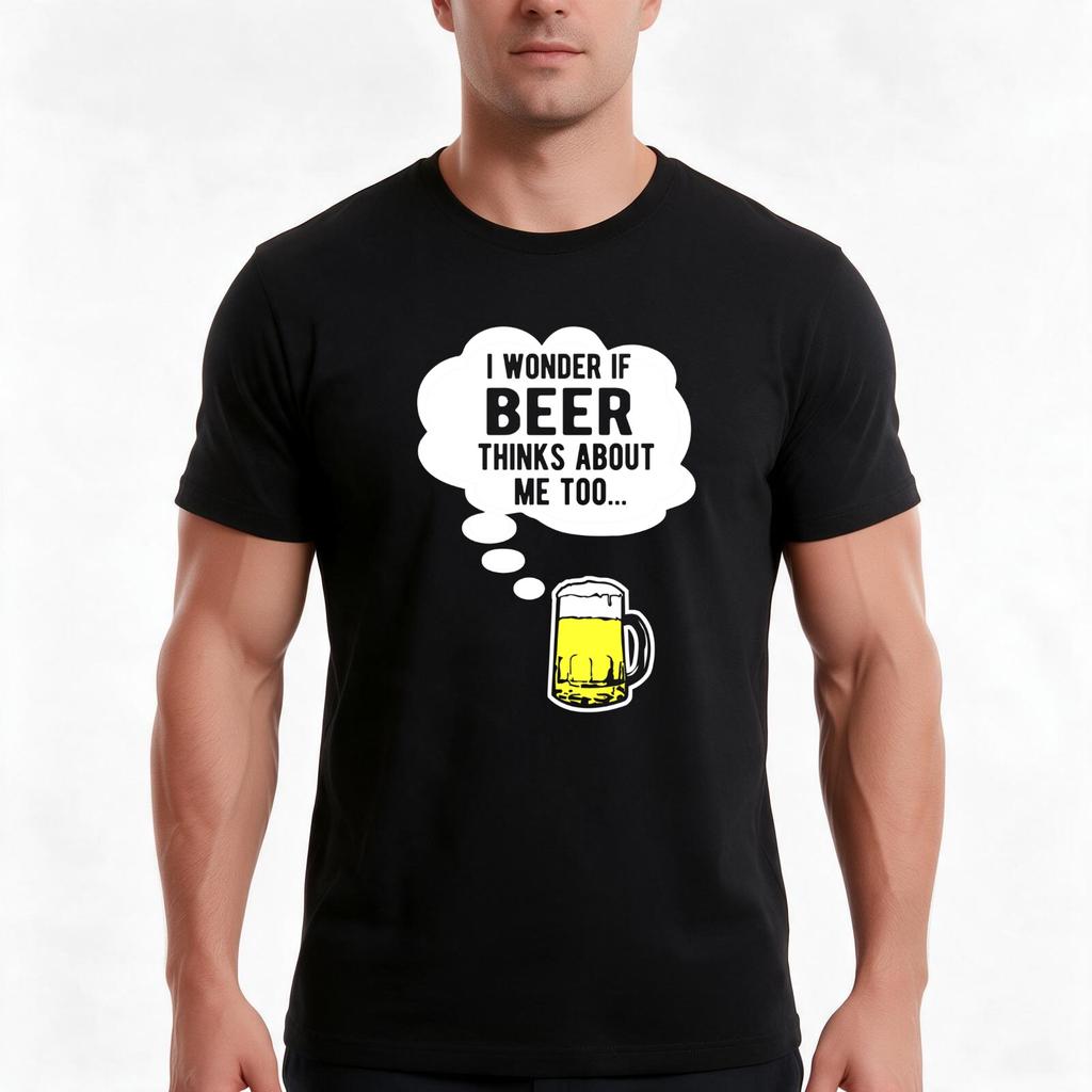 I Wonder If Beer Thinks About Me Too Tshirt Summer Casual Cotton Tee Oversized Streetwear Tops Vintage Graphic Print