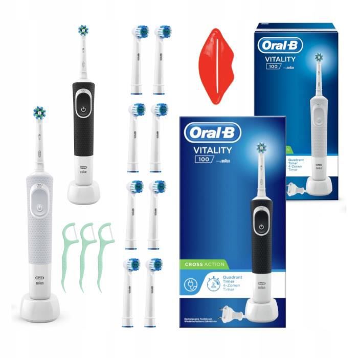 2x Oral-b Vitality 100 brosse à dents électrique blanche et noire avec accessoires