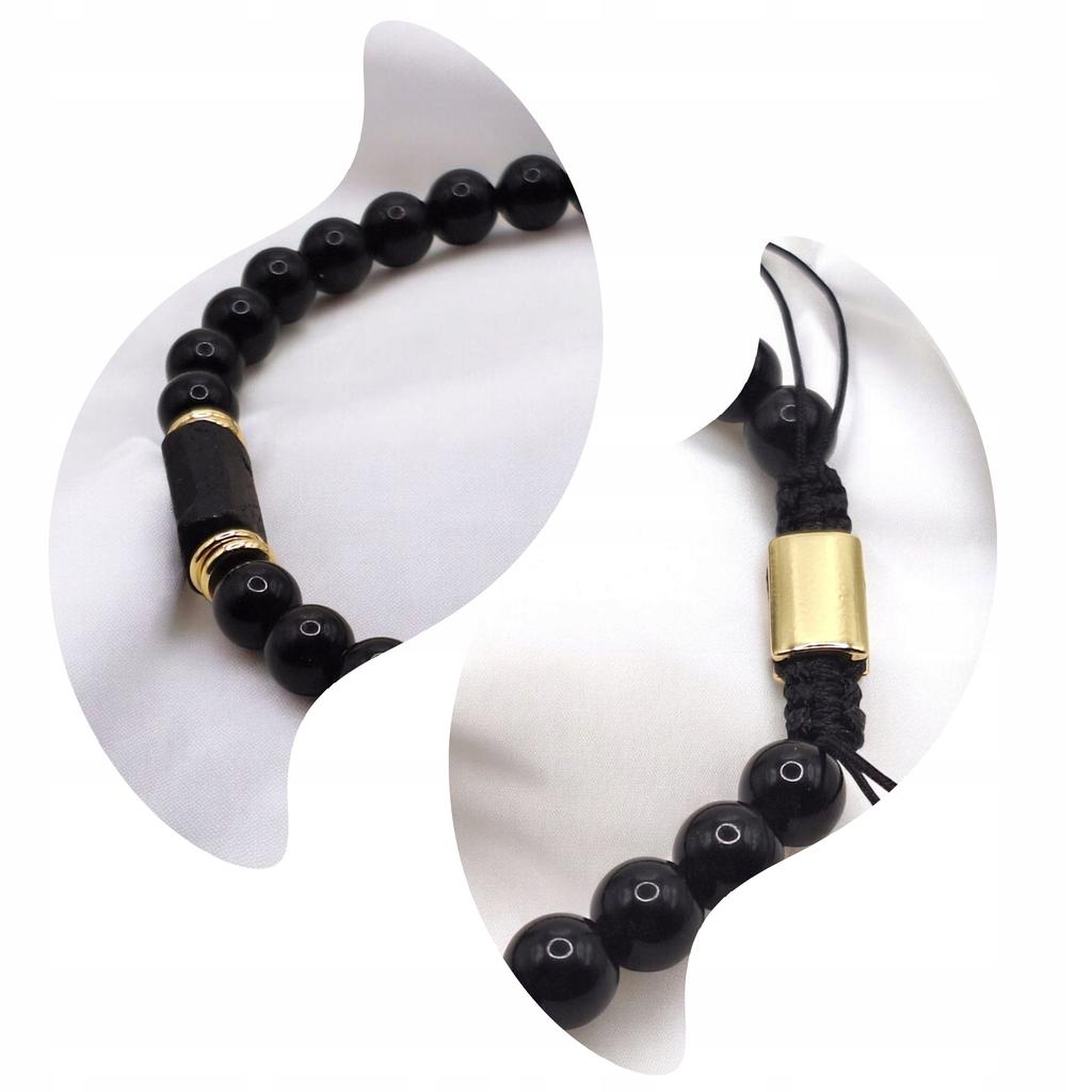 Tourmaline Obsidian Black Lucky Stone Bracelet On a String, Adjustable