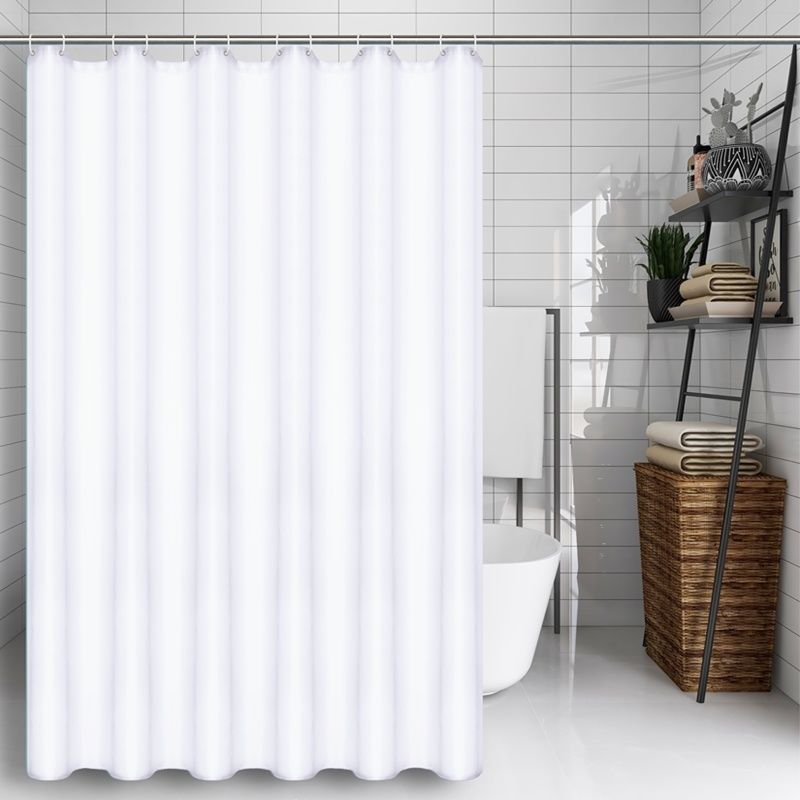 1pc Gray Polyester Shower Curtain with Metal Grommets & Plastic Hooks, Fabric Bath Curtain for Bathroom Window Door Curtain