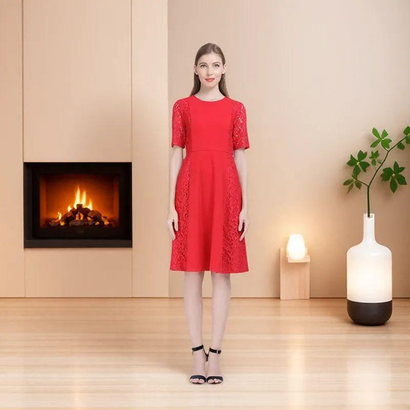 

Women s Plus Size Ladies Lace Black Dress Red S