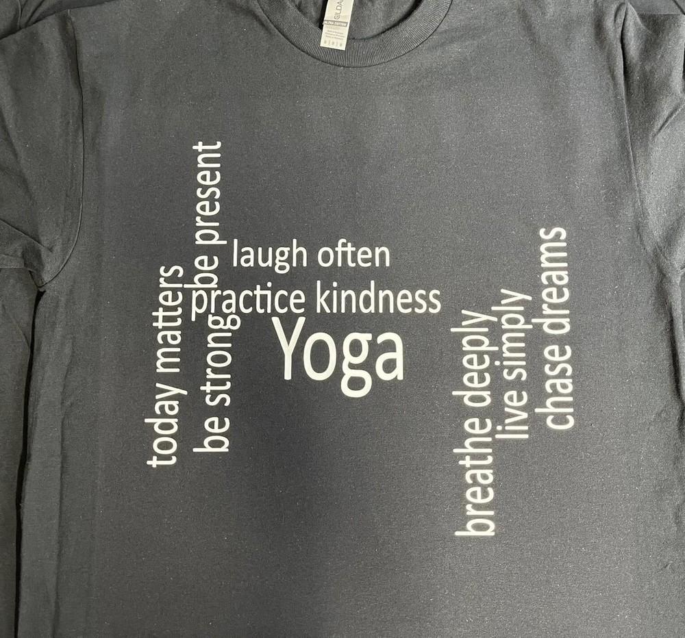 

Yoga T shirt tee Relax breathe laugh unisex 3XL