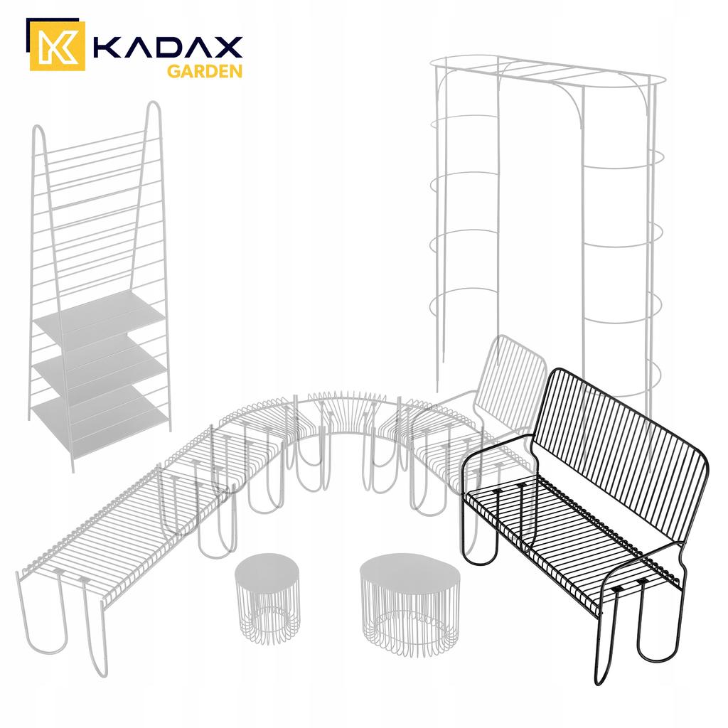 KADAX Gartenbank Parkbank mit Rückenlehne Metall für Terrasse Stabil Schwarz