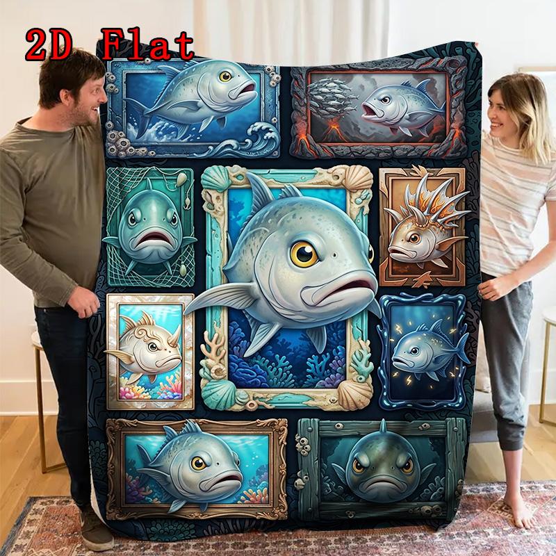 Ocean Fish Collection 2D Flat Pattern Flannel Blanket, High quality All Seasons, Home Decor, Warmth and Comfort, Perfect for Christmas Gifts.