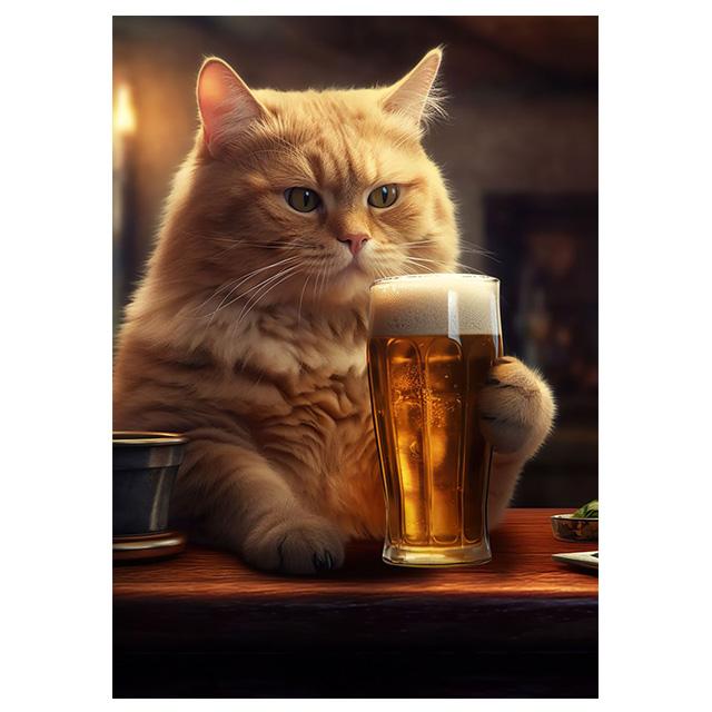 Ai Drawing Cute Drinking Cat Funny Prints Poster Canvas Painting Modern Wall Art Picture For Living Room Bedroom Home Decoration