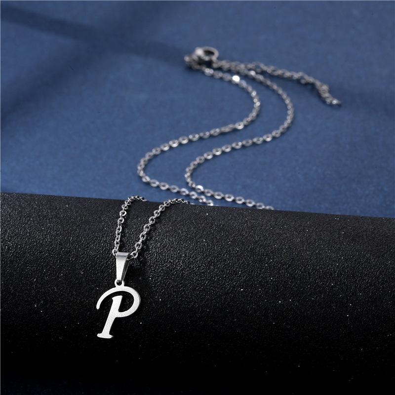 Fashion Initial Letter Pendant Necklace for Women Simple Stainless Steel Letter Glossy Clavicle Chain Choker Necklaces Jewelry