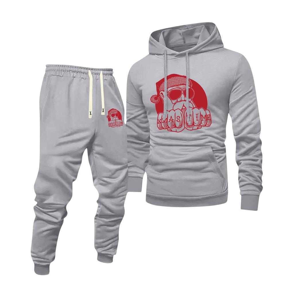 Men's Printed Hooded Sweatshirt And Sweatpants Casual Sports Suit